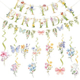 Wildflower Theme Banner,Baby In Bloom Floral Banners With Spiral,Flower Birthday Party Decorations For Girls Women.
