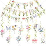 Wildflower Theme Banner,Baby In Bloom Floral Banners With Spiral,Flower Birthday Party Decorations For Girls Women.