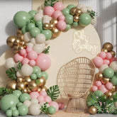 Pink & Sage Green Balloon Garland Kit: Boho Jungle Party Decor