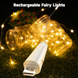 Rechargeable Fairy Lights - 7Ft 20 Led String Lights, Usb Rechargeable Battery Operated Twinkle Light For Mason Jars Wed