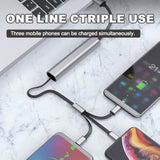3 In 1 Multi Charging Cable,Multi Usb Charger Cable,With Type-C, Micro Usb And Ip Port,Liquid Soft Rubber Material,Compatible With Most Phones (Silver)