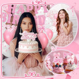 44 Pcs Pink Bow Birthday Decorations Include Pink Bow Balloons Star Balloons Cake Topper Bow Happy Birthday Banner For Party
