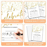 55Th Birthday Invitations Cards, 4"X 6" White And Gold Confetti Birthday Party Invites With Envelopes For Party Decorations Supplies(20 Pieces) -D14