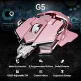 Eweadn G5 Wired Gaming Mouse, Ergonomic Rgb Computer Mouse, 12800 Adjustable Dpi, 9 Programmable Macro Buttons With Rapid Fire Key Compatible For Pc/Laptop/Windows-Pink