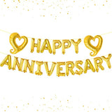Gold Anniversary Balloons - 18 Inch Heart Foil | Happy Anniversary Banner