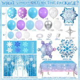 159Pcs Snowflake Birthday Party Decorations For Girls, Winter Balloon Arch Wonderland Backdrop Tablecloth 24'' Large Snowflake Balloon Sticker, Kids Princess Winter Birthday Party Decorations