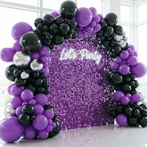132Pc Black Purple Balloon Arch Kit 18 12 5In Metallic Silver Party Decor
