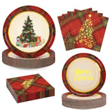 200Pcs Christmas Paper Plates And Napkins Set For 50 Guests, 9’’ Disposable Xmas Tree Plates, 7’’ Dessert Plates With Buffalo Plaid Merry Christmas Party Supplies Tableware For Xmas Party Decorations