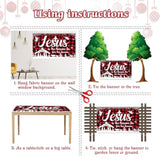 Christmas Jesus Religious Banner Xmas Holy Night Backdrop Jesus Is The Reason For The Season Red Buffalo Plaid Banner For Winter Holiday Xmas Religion Party Outdoor Decors,72.8 * 43.3 Inch