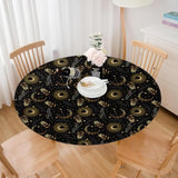 Celestial Black Gold Round Tablecloth 36-44 Inch Mystical Washable Decor