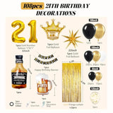 108Pcs 21St Birthday Decorations For Him, 21St Birthday Decorations With Number 21 Foil Balloon Fringe Curtains White Black And Gold 21St Birthday Balloons For Happy 21St Birthday Decorations
