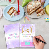 Gymnastics Birthday Invitations For Kids, Gold Glitter Birthday Party Invitation Cards, Jump Tumble And Play Party Celebration Supplies Decoration -20 Fill In Invitations With Envelopes (B17)
