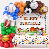 130pcs Sports Party Decor Kit – Balloon Arch, Backdrop & Tablecloth for Kids’ Sports Birthday