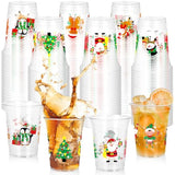 50 Pcs Plastic Christmas Cups, 14 Oz Christmas Cups Disposable Xmas Decorations,Santa Reindeer Snow Drinkware For Beer, Coffee And Wine, Clear Drinking Cup For Winter Holiday Xmas Party Supplies