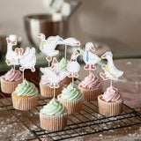 24 Pcs Silly Goose Cupcake Toppers, Cute White Goose Birthday Cake Decorations For Kids Birthday Party Supplies Baby Shower Animal Theme Cake Decor