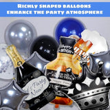 Blue And Black Happy Birthday Decorations For Men,Birthday Decorations With Banner, Fringe Curtains,Foil Balloons, Balloon Kits For 21St,25Th 27Th 30Th 35Th 40 50 60Th Birthday Decorations
