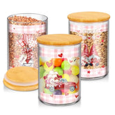 3 Pack Valentine'S Day Glass Storage Jars With Airtight Bamboo Lid Sets Buffalo Plaid Kitchen Decoration Love Heart Gnomes Canisters For Valentine Decorations Storage And Organization