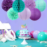 Teal-Purple Lavender Girl Mermaid-Birthday Party-Decorations - 21Pcs Happy Banner,Under The Sea Ocean Paper Lanterns Honeycomb Streamers,Tissue Pom Poms Flower Fan,Classroom Hanging Decor