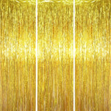 3.3 X 6.6 Ft Foil Fringe Backdrop Curtains, Tinsel Streamers Party Decorations, Fringe Backdrop For Birthday, Baby Shower, Gender Reveal, Graduation (3, Gold)