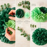 12 Pcs Paper Pom Poms Kit,Green Tissue Paper Pom Poms Flower Wall Decorations for Women Girls Happy Birthday Party , Baby Shower, Bridal Shower,Nursery Decorations