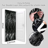 2 Pack Black Foil Fringe Curtains Backdrop Streamers for Birthday Halloween Party