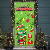 Christmas Decorations For Door, Red Green Door Cover Xmas Front Porch Sign Whoville Welcome Banner Decoration Indoor Outdoor Home Decor Winter New Year Holiday Party, 36 X 80Inch