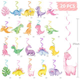 Dinosaur Birthday Party Hanging Swirls 20Pcs Pastel Dinosaur Birthday Decorations For Girls Dino Theme Party Foil Ceiling Swirls Decorations Baby Shower Supplies