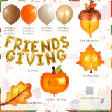 Fall Balloon Arch Kit Orange Brown White with Pumpkin Maple Leaf for Friendsgiving Party
