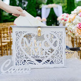 Wedding Money Box Holder With Sign, Large Rustic Wood Wooden Diy Envelop Gift Card Shadow Boxes With Lock Slot For Reception Anniversary Graduation Birthday Party Parties (Mr & Mrs, White)