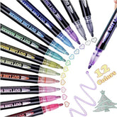 12 Colors Shimmer Marker Set,Shimmer Marker Set,Double Line Pen Markers Self Outline Pen,For Christmas Greeting Birthday Card Making,Diy Art Craft