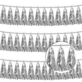 3P Silver Tassel Banner Garland Metallic Foil Fringe Banner Tinsel Tassels Streamer Banner Backdrop For Parade Floats, 2025 Graduation Decorations, Christmas, Wedding Party Decoration
