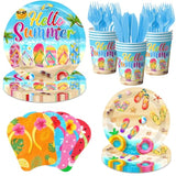 Beach Plates And Napkins Sets Beach Party Supplies, Flip-Flops Summer Plates And Napkins With Cups Forks And Knives Hawaiian Luau Tableware Tropical Party Supplies For Birthday Baby Shower, Serve 24