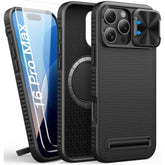 For Iphone 16 Pro Max Case With Screen Protector & Stand, Slide Camera Cover, Slim Thin, Compatible With Magsafe, Military Grade Drop Proof, Women Men Magnetic Case For Iphone 16 Pro Max, Black