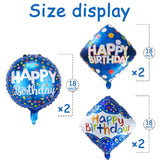 6 Pcs Blue Happy Birthday Foil Balloons Mylar Party Decorations