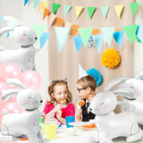 4D Realistic Farm Bunny Airwalker Walking Animal Balloon Happy Easter Balloon Baptism Supplies, 4 Pack Self Stand Rabbit Mylar Balloons Safari Jungle Woodland Bunny Decoration For Baby Shower Birthday