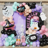 166Pc Halloween Balloon Arch Kit – Pastel Rainbow & Black with Witch, Ghost and Cat