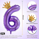40" Purple Number 6 Balloon with Mini Crown 6th Birthday Party Decor