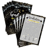 Graduation Party Games - Word Search Game Cards For The Graduate - Graduation Party Decorations 2024 - Gold & Black Grad Celebrations Party Supplies For High School/College - 30 Game Cards(G01)