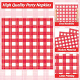 200Pcs Red And White Gingham Plates Napkins Checkered Plaid Paper Tableware Set Cake Dessert Disposable Dinnerware Spring Picnic Party Decoration For Baby Shower Birthday Decor Supplies Serves 50