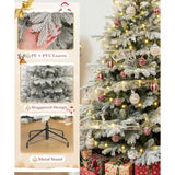 6Ft Artificial Christmas Tree, Unlit Snow Flocked Xmas Tree With 1571 Branch Tips And Sturdy Metal Stand For Indoor Outdoor Home Decoration