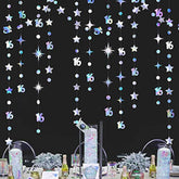 Iridescent Number 16 Circle Dot Twinkle Star Garland Kit Metallic Hanging Streamer Bunting Banner Backdrop Decorations For Girls 16Th Birthday Sweet Sixteen Wedding Anniversary Bridal Shower Party
