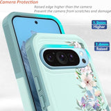 For Google Pixel 9/9 Pro Case: For Pixel 10/10 Pro Case Cute Flowers Floral Design For Girls Women Slim Soft Tpu Bumper Shockproof Silicone Cell Phone Cover (Mint Green/Magnolia)