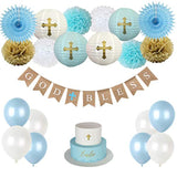Baptism Decorations For Boys, First Communion Confirmation Decorations, God Bless Banner And Blue Party Decorations - Blue Set