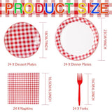 96Pcs Red And White Gingham Party Decorations Red White Buffalo Checked Plaid Plates And Napkins Picnic Tableware For Summer Bbq Picnic Baby Shower Birthday Family Dinner Party Supplies, Serves 24