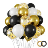 100Pcs 12 Inches Black And Gold Confetti Balloons Kit, Metallic Gold And Black White Party Balloons With Ribbons For Birthday, Wedding, Anniversaries, Graduation Decorations