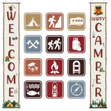 Camping Party Decorations Set Welcome Happy Camper Porch Banner Sign Summer Camp Sign Cutouts Birthday Party Favors Camping Theme Birthday Decorations Hanging Supplies For Campfire Decor