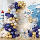 Nautical Balloon Arch Kit, 108 PCS Navy Blue Sand White Gold Clear Balloon Garland for Nautical Theme Baby Shower It’s a Boy Sailor Birthday Anchor Sea Sailing Cruise Ocean Animals Party Decorations