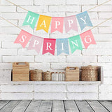 Rustic Linen Happy Spring Banner Fireplace Mantel Bunting Garland Decoration