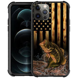 Compatible With Iphone 14 Case?Design Pattern Back Bumper Anti Scratch Reinforced Corners Soft Tpu Caver,Cases For Men Women-Wood American Flag Fish