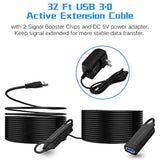 Usb 3.0 Active Extension Cable 32 Feet With 5V 2A Power Adapter, Usb 3.0 Extender Male To Female Cord With Built-In Signal Booster Chips For Xbox, Ps4, Usb Printer, Mouse, Keyboard, Etc
